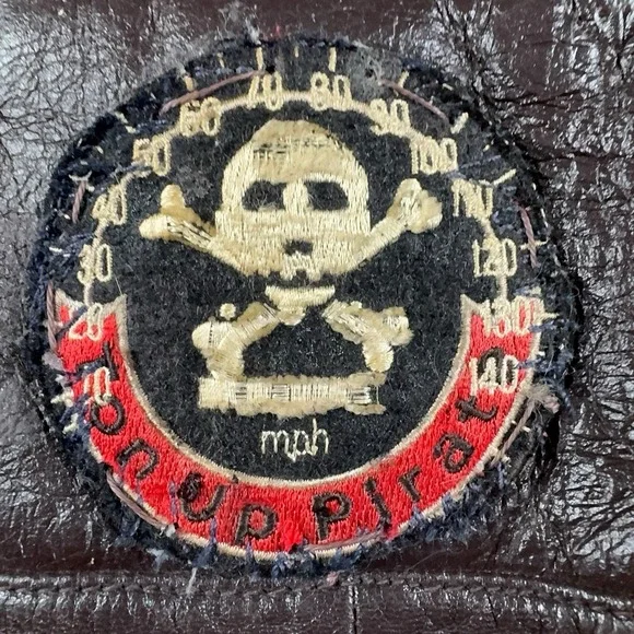 VINTAGE US Navy M445-A Leather Jacket 36 London Biker Patches Ton Up Pirates - Picture 4 of 10